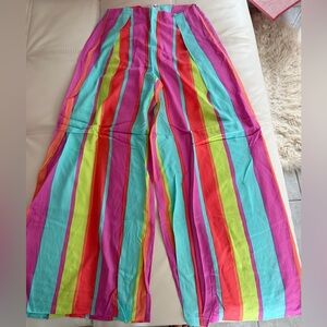 Trina Turk Multicolor Striped Wide Leg Pants - Pink, Turquoise, Lime, Red